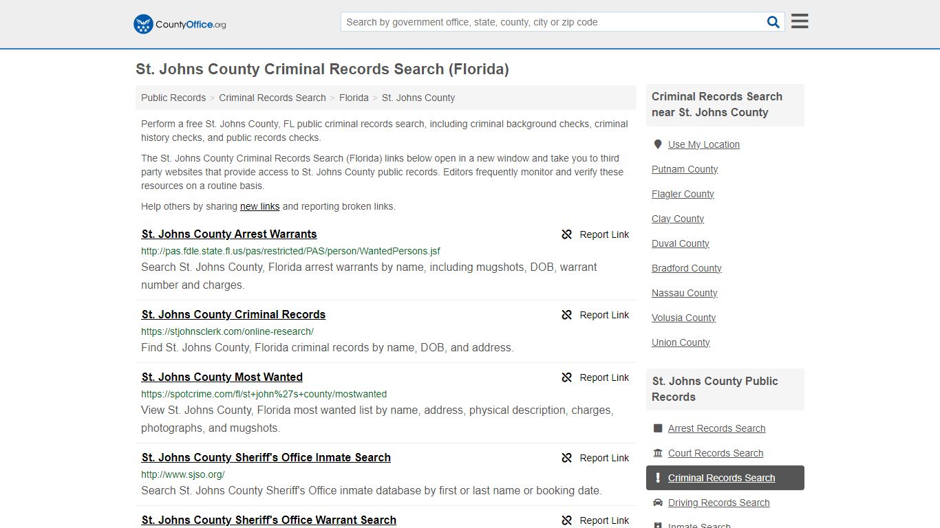 St. Johns County Criminal Records Search (Florida)