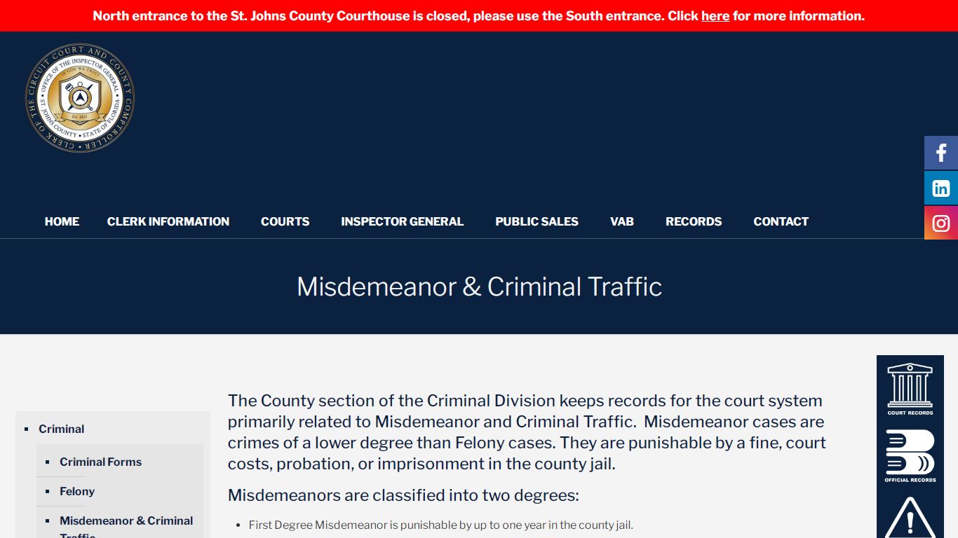 Misdemeanor & Criminal Traffic - St. Johns County Clerk of Court